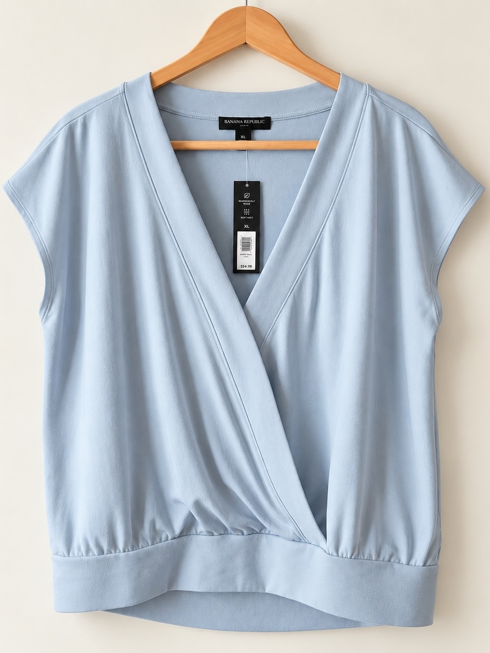 Banana Republic Light Blue Faux-Wrap Top - XL